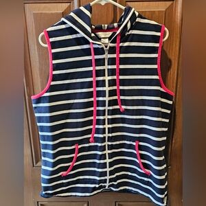 Christopher & Banks Navy and White Striped Sleeveless Hoodie with Red Trim